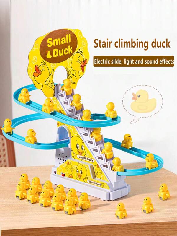 1set Children Duckling Climbing Stairs Track Toys, Cute Small Ducks Slide Toy, Early Education Intelligence Electric Toy, Holidays Gift