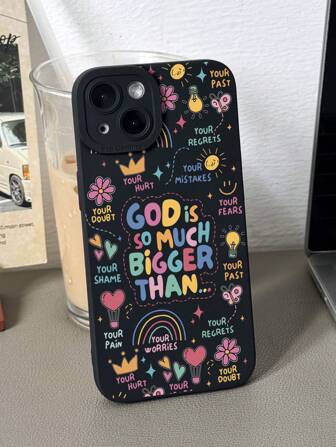 1 件可爱彩色口号热气球蝴蝶印花穿孔猫眼黑色防滑手机壳适用于 11/12/13/14/15 Pro Max 防水防震防摔防刮