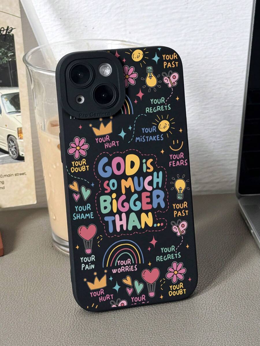Slogan Elements Cute Black Fashion Phone Cases Shockproof 1PC Colorful Hot Air Balloon Butterfly Print Perforated Cat Eye Anti-Slip Phone Case Compatible With Iphone 11/12/13/14/15 Pro Max Waterproof Shockproof Anti-Fall Scratch Resistant International Version Not The Domestic Version Spring - Multicolor - View 1