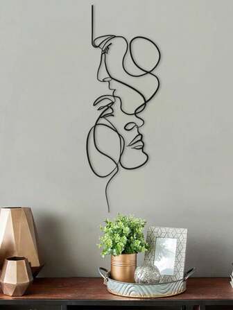 1pc Black Iron Face Silhouette Wall Art, Indoor Decorative Metal Hanging Sculpture,Home Decor ,Room Decor,Wall Decor