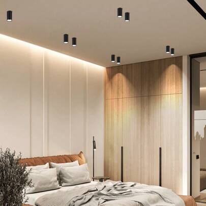 嵌入式筒灯，铝合金，单头圆柱形筒灯，GU10插座，黑色/白色，复古风格，可安装GU10灯泡，带或不带灯泡，安装简便，硬接线，适用于展览室、阅览室、餐厅、酒吧、卧室、咖啡店、餐厅、服装店、客厅、博物馆