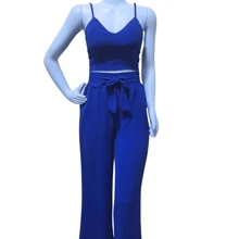 Women's Set Cropped Top And High Waist Pants Elegant And Comfortable Summer Fashion - Màu xanh lam - Xem 2