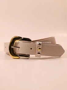 Autumn And Winter Women's Retro Casual Smooth Genuine Leather Belt With Rivets - 米白色 - 查看 1
