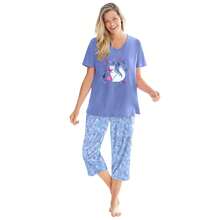 Dreams & Co. Plus Size 2-Piece Capri PJ Set - RASPBERRY SORBET ANIMAL TREE - View 1