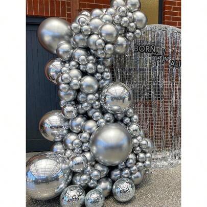 WellParti Set de 57 piezas de globos plateados metálicos, globos cromados, kit de guirnalda de globos plateados para cumpleaños, artículos de fiesta de cumpleaños, decoración de fiestas de globos tipo pelota de zapatilla