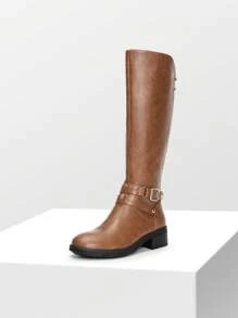 Women'S Black Knee High Motorcycle Riding Winter Boots - 摩卡棕 - 查看 3