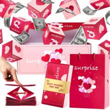 Set de 10 cajas de regalo sorpresa con explosión de dinero, caja de regalo con sobre rojo plegable y rebote único, caja de regalo de lujo con explosión de efectivo para cumpleaños de mamá, aniversario, San Valentín, propuesta, Navidad - Burdeos - Ver 1