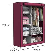 loefme Canvas Wardrobe With Clothes Hanging Rail Shelves Home Fabric Storage Cupboard - Red - View 7