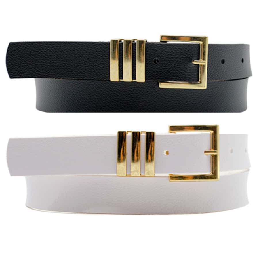Kit 2 Women's Belt Square Gold Buckle Detailed Loop Current Fashion Winter Summer 96050K2 - Đen và trắng - Xem 1