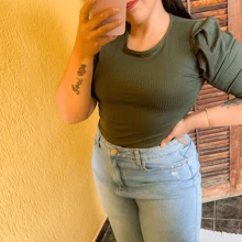 WOMEN'S RIBBED BLOUSE - Army Green - View 1