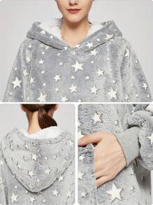 Women's Casual Fashion Simple Pattern Autumn And Winter Long-Sleeved Wearable Blanket Hoodie Jacket Cotton Coat - Grey - View 5