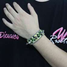 Braccialetto largo in pelle con borchie a fantasia leopardata da 2,3 cm, stile hip hop punk rock, ideale per costumi da DJ, cantanti e per il cosplay - Multicolore - Visualizzare 11