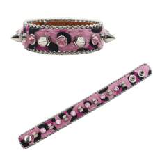 Braccialetto largo in pelle con borchie a fantasia leopardata da 2,3 cm, stile hip hop punk rock, ideale per costumi da DJ, cantanti e per il cosplay - Multicolore - Visualizzare 12