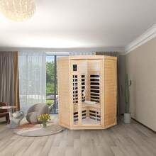 Ceramic  Sauna 2Person Far  Saunas For Home Low EMF Indoor Home Sauna Hemlock Wooden Corner Sauna Room Bluetooth Speaker, LED Reading Lamp, Chromotherapy Light - Yellow - View 1