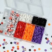 1630 Stück Halloween Perlenset mit Ton-Perlen, Acryl-Buchstabenperlen, Ton-Scheiben-Abstandsperlen zum Armband-Herstellen, DIY-Schmuck, Anhänger, Verkleidung zum Feiertag