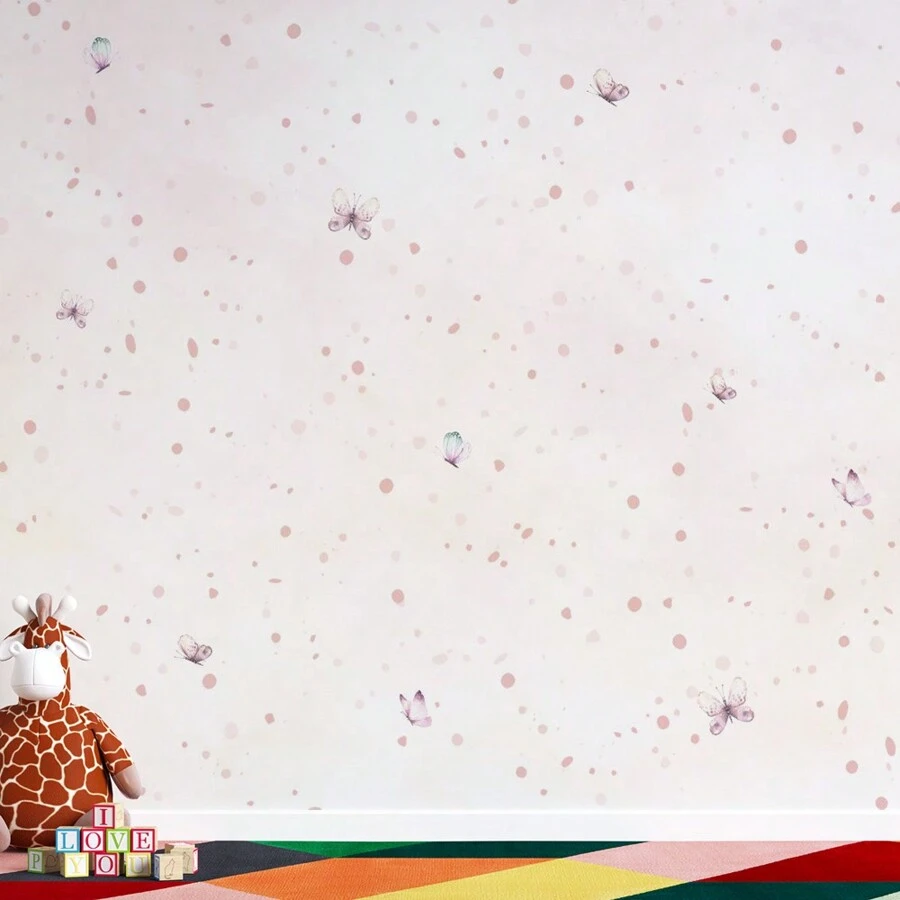Pink Butterflies Wallpaper With Baby Pink Background And Polka Dots - Nhiều màu - Xem 1