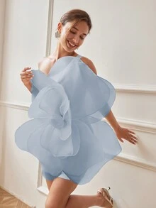 Summer Women's White 3D Rose Floral Elegant Evening Dress, One-Shoulder Backless, Large Flower Decor, Valentine's Day Clothes, Spring/Summer Outfits