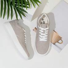 Women's Fashion Sneakers, Arch Support Lace-Up Casual Sneakers, Tennis Walking Shoes For Lady - 米色 - 查看 2