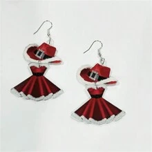 独特的亚克力圣诞礼服和帽子长度的耳环 - 适合男士和女士的完美节日派对礼物 - 紅色 - 查看 2