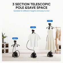 Sweetcrispy Standing Garment Steamer, 1500W Powerful Steamer For Clothes With Roll Wheels, 1.7L Water Tank For 55 Min Continuous Steaming, Professional Wrinkle Remover Heats In 45 Seconds Black - 美規B型插(110-127V) - 查看 3