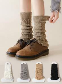 4pairs Women Floral Lace Ruffle Diamond Pattern Warm & Versatile Leg Warmers, Thick Winter Leg Warmers - Multicolor - View 10