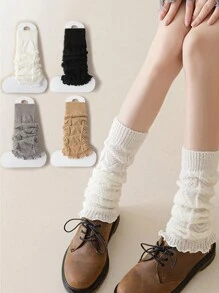 4pairs Women Floral Lace Ruffle Diamond Pattern Warm & Versatile Leg Warmers, Thick Winter Leg Warmers - Multicolor - View 3