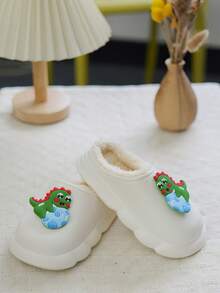 1 双儿童卡通毛绒拖鞋，防风防水保暖内衬幼儿家居鞋，适合男孩和女孩，适合秋冬季室内外穿着 - 白色 - 查看 4