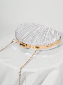 Satin Pleated Box Design Evening Clutch, Banquet Handbag, Formal Party Purse, Prom Crossbody, Wedding Clutch, Party Bag Perfect For Party Wedding Prom Dinner/Banquet Matching With Holiday Party Dress Evening Dress & Sequin Dress, Perfectly Matching With Prom Accessories, Clutch Bag For Wedding - White - View 5