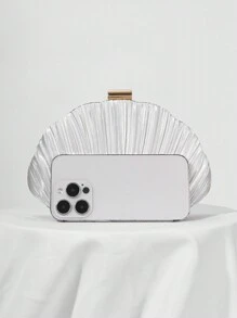 Satin Pleated Box Design Evening Clutch, Banquet Handbag, Formal Party Purse, Prom Crossbody, Wedding Clutch, Party Bag Perfect For Party Wedding Prom Dinner/Banquet Matching With Holiday Party Dress Evening Dress & Sequin Dress, Perfectly Matching With Prom Accessories, Clutch Bag For Wedding - White - View 6