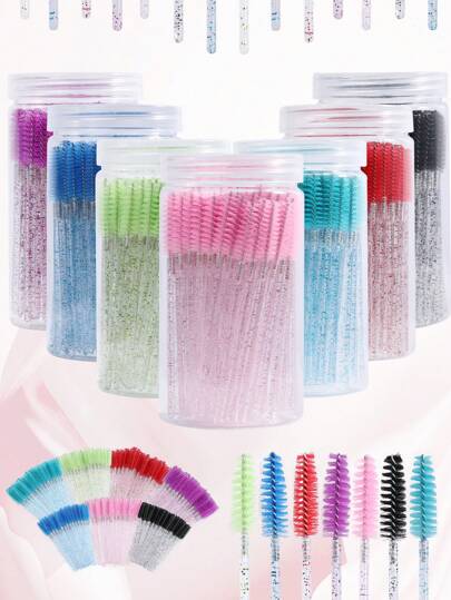 50/100Pcs Disposable Eyelash Mascara Brushes For Eye Lashes Extension Eyebrow And Makeup For Eye Lash Extension, Eyebrow And Makeup Crystal 7 Colors(Colorful)