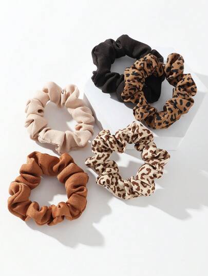 5-delige modieuze scrunchieset met luipaardprint, elastische haarelastiekjes, geweldig cadeau voor vrienden