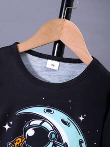 2 chiếc/Bộ Áo phông in hình phi hành gia thiên hà mặt trăng cho bé trai và quần dài thường ngày, Quần áo trẻ em mùa xuân thu, Quà tặng - Nhiều màu - Xem 2