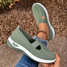 Women's Comfortable Breathable Soft Bottom Casual Hollow Mesh Sneakers Slip-On Sport Shoes Non-Slip Walking Shoes Soft Slouchy Loafers