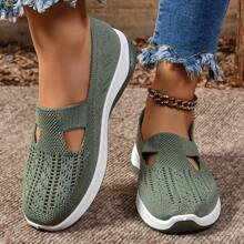 Women's Comfortable Breathable Soft Bottom Casual Hollow Mesh Sneakers Slip-On Sport Shoes Non-Slip Walking Shoes Soft Slouchy Loafers