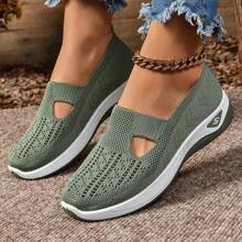 Women's Comfortable Breathable Soft Bottom Casual Hollow Mesh Sneakers Slip-On Sport Shoes Non-Slip Walking Shoes Soft Slouchy Loafers
