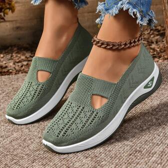 Women's Comfortable Breathable Soft Bottom Casual Hollow Mesh Sneakers Slip-On Sport Shoes Non-Slip Walking Shoes Soft Slouchy Loafers