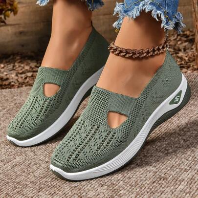 Women's Comfortable Breathable Soft Bottom Casual Hollow Mesh Sneakers Slip-On Sport Shoes Non-Slip Walking Shoes Soft Slouchy Loafers