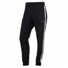 Adidas 女士休闲裤，紧身款，三条纹设计，锥形裤腿，透气运动裤，跑步长裤 - 黑與白 - 查看 1