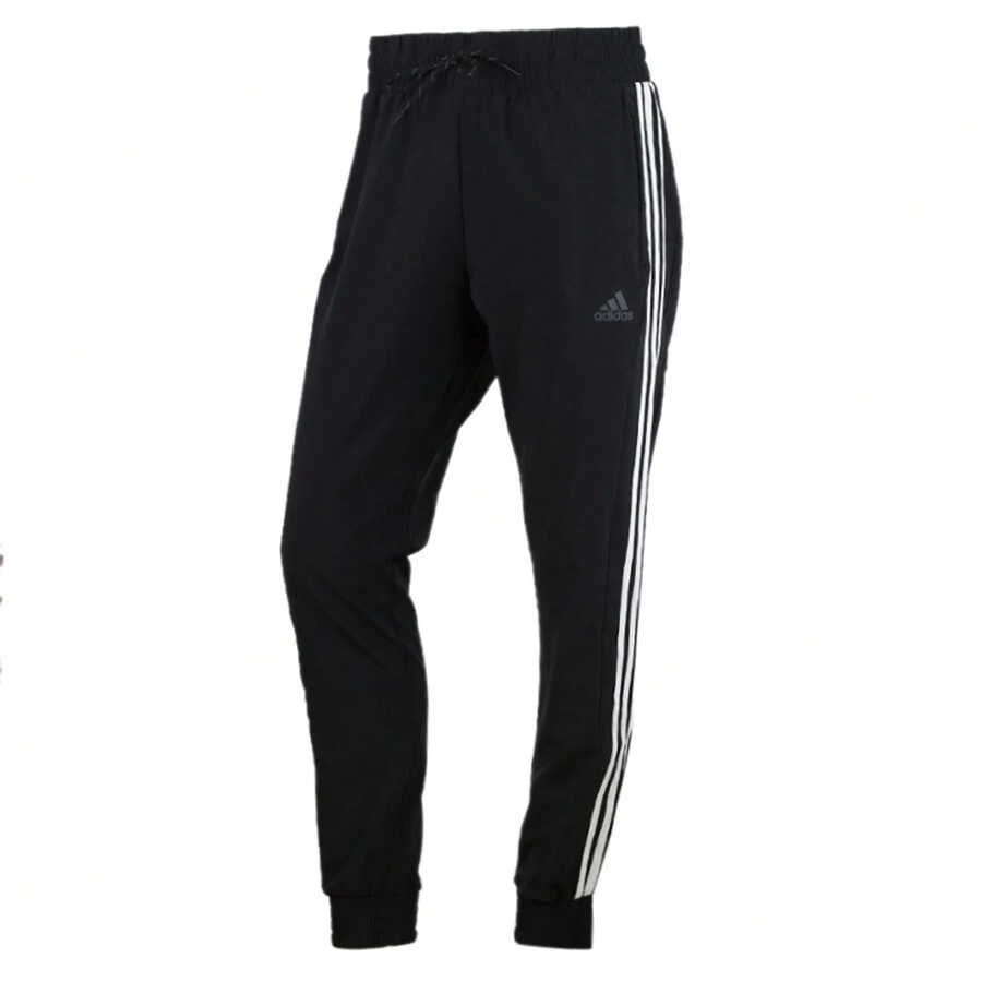 Adidas 女士休闲裤，紧身款，三条纹设计，锥形裤腿，透气运动裤，跑步长裤 - 黑與白 - 查看 1