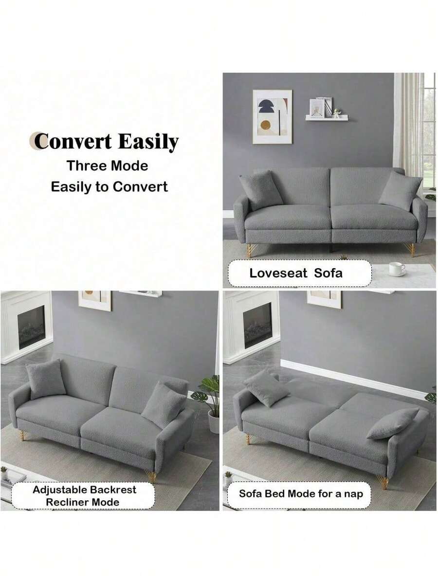 74.41 Inch Teddy Velvet Sofa Bed With Separate Adjustment Backrest And