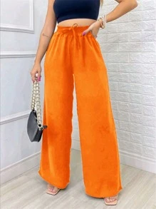 Women's High Waist Wide Leg Pantaloons With Pocket Fashion Super Shipping!! - 橘色 - 查看 1