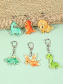6pcs Acrylic Key Chain Cartoon Dinosaur Pattern Hanging Pendant Acrylic Charm Keychain For Bag & Phone, Party Gift Keyring, Bag Ornament Charm Pendant Cute Cartoon Gift For Friends, Jungle Birthday Party Gifts, Party Favors Back To School Valentine's Day - 恐龍 - 查看 4