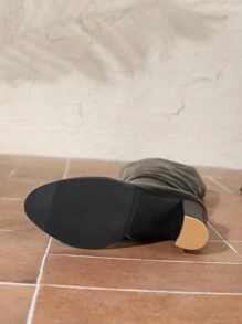 女士高跟高筒靴，黑色时尚百搭甜美优雅及膝靴，女士高筒马靴和短靴，带毛皮衬里