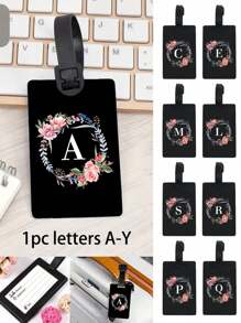 Etiqueta de bagagem com padrões florais e iniciais de 1 peça, etiqueta de identificação de bagagem de PVC, etiquetas de bagagem personalizadas para cruzeiros de carnaval, etiqueta de bagagem fofa para mala, etiqueta de identificação de bagagem, etiqueta de cartão de endereço, etiqueta portátil para mala, etiqueta para pendurar, essencial para viagens e saídas, itens essenciais para viagem, exercícios, material escolar, acampamento de férias, acessórios essenciais para férias, etiqueta de mala, bolsa para escola, acessórios escolares - Preto - Ver 1
