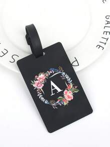 Etiqueta de bagagem com padrões florais e iniciais de 1 peça, etiqueta de identificação de bagagem de PVC, etiquetas de bagagem personalizadas para cruzeiros de carnaval, etiqueta de bagagem fofa para mala, etiqueta de identificação de bagagem, etiqueta de cartão de endereço, etiqueta portátil para mala, etiqueta para pendurar, essencial para viagens e saídas, itens essenciais para viagem, exercícios, material escolar, acampamento de férias, acessórios essenciais para férias, etiqueta de mala, bolsa para escola, acessórios escolares - Preto - Ver 5