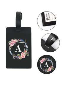 Etiqueta de bagagem com padrões florais e iniciais de 1 peça, etiqueta de identificação de bagagem de PVC, etiquetas de bagagem personalizadas para cruzeiros de carnaval, etiqueta de bagagem fofa para mala, etiqueta de identificação de bagagem, etiqueta de cartão de endereço, etiqueta portátil para mala, etiqueta para pendurar, essencial para viagens e saídas, itens essenciais para viagem, exercícios, material escolar, acampamento de férias, acessórios essenciais para férias, etiqueta de mala, bolsa para escola, acessórios escolares - Preto - Ver 8