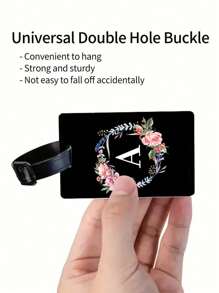 Etiqueta de bagagem com padrões florais e iniciais de 1 peça, etiqueta de identificação de bagagem de PVC, etiquetas de bagagem personalizadas para cruzeiros de carnaval, etiqueta de bagagem fofa para mala, etiqueta de identificação de bagagem, etiqueta de cartão de endereço, etiqueta portátil para mala, etiqueta para pendurar, essencial para viagens e saídas, itens essenciais para viagem, exercícios, material escolar, acampamento de férias, acessórios essenciais para férias, etiqueta de mala, bolsa para escola, acessórios escolares - Preto - Ver 3