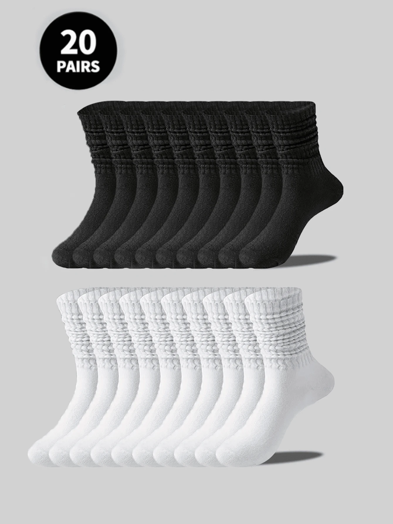 6 Pairs/12 Pairs/18 Pairs 30 Pairs/40 Pairs Black And White Thick Men's Winter Socks, Fashionable, Casual, Comfortable, Odor Proof, Outdoor Sports, Running, Fitness, Compression Knee Socks, Business Leisure Vacation Black And White High Tube Socks