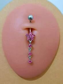 1 chiếc nhẫn rốn bằng thép không gỉ hình hoa đính đá Cubic Zirconia màu hồng dành cho nữ nhân ngày lễ tình nhân - kim cương hồng - Xem 2