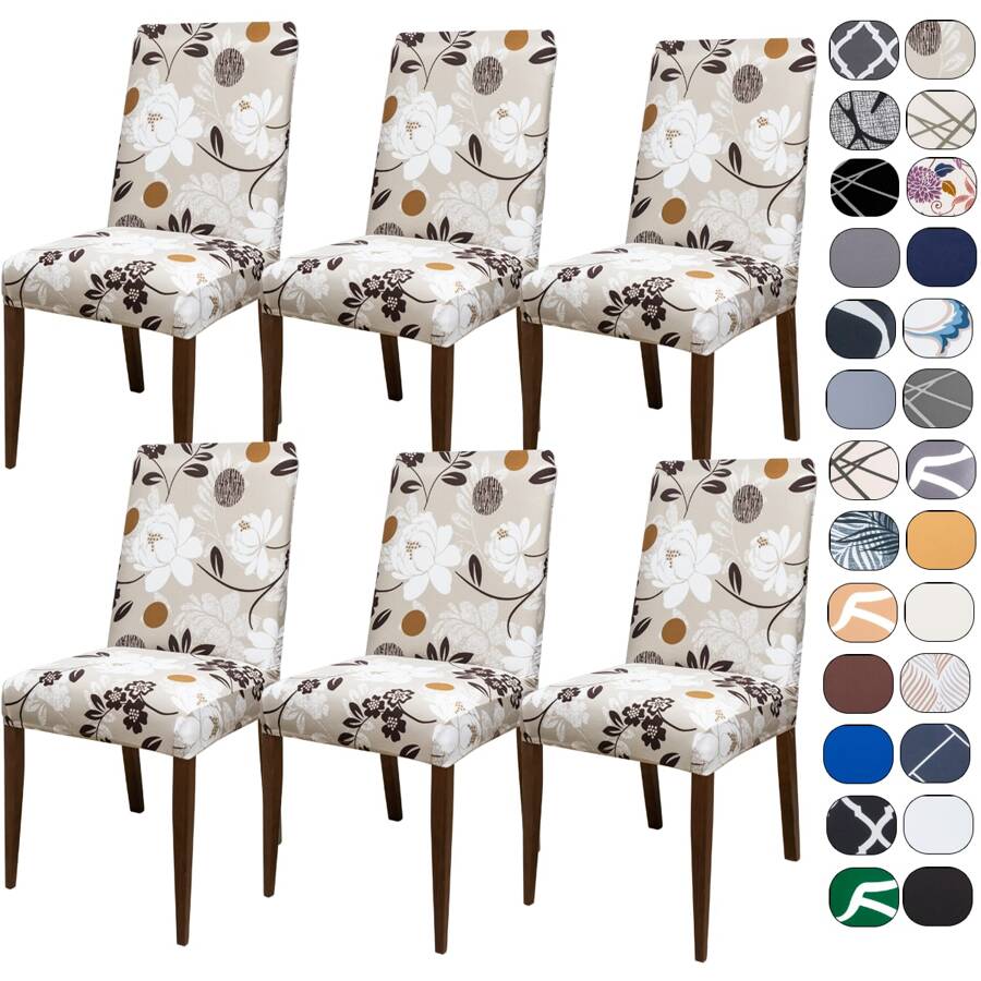 Kit Of 6 Dining Chair Covers Made Of Imported, More Resistant Fabric - Flowers - View 1